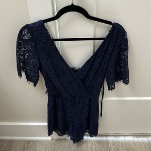 Blue rain lace navy romper